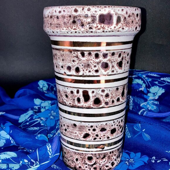 1941-1969 Botossi MCM Gold Striped Lava Vase 7.25